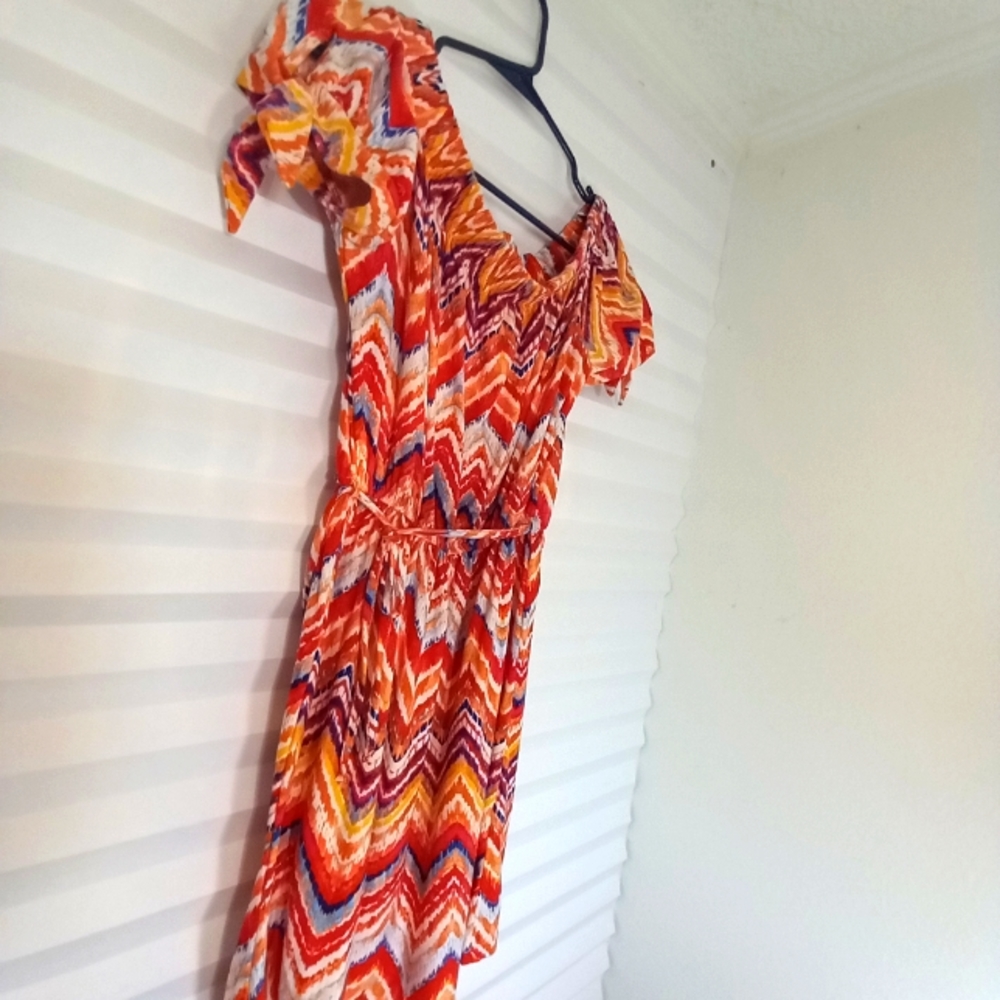 Derek Heart Vibrant Midi Dress Sz M Orange Blue Ye